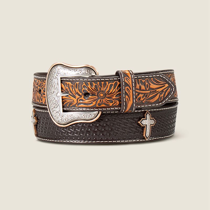 Ariat Tooled Cross Belt Marron Homme | MHT-62152445