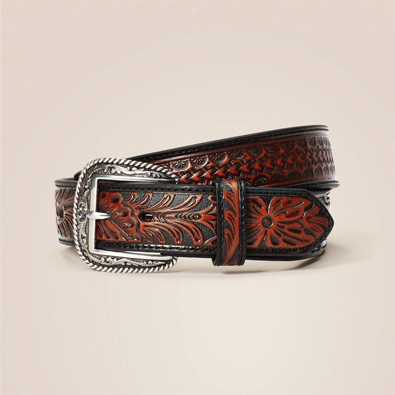 Ariat Silas Belt Black/Tan Homme | LRN-62199395