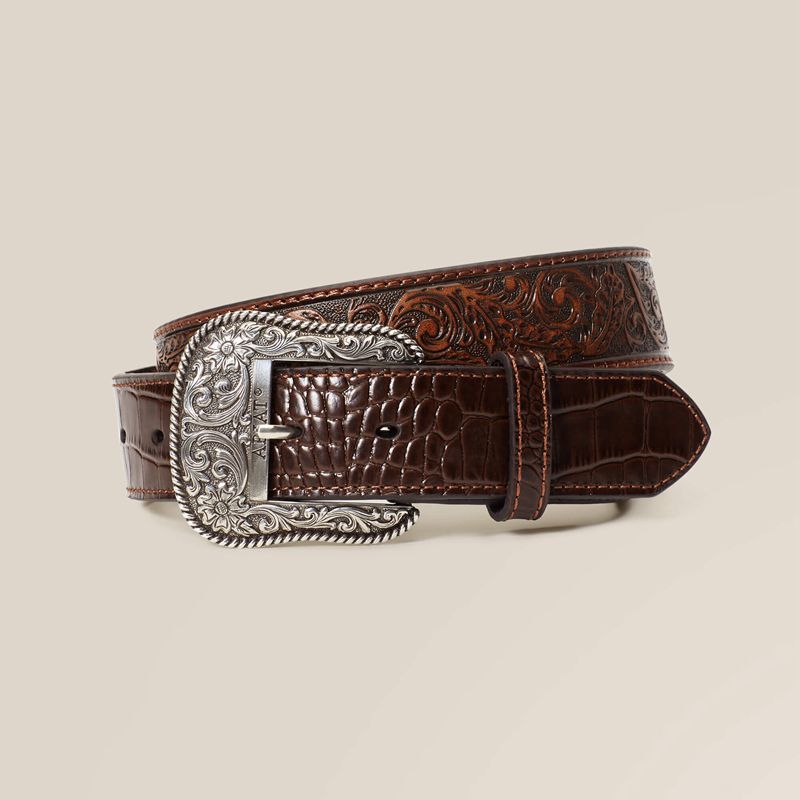 Ariat Leaf Emboss Crock End Belt Marron Homme | FMX-41115208