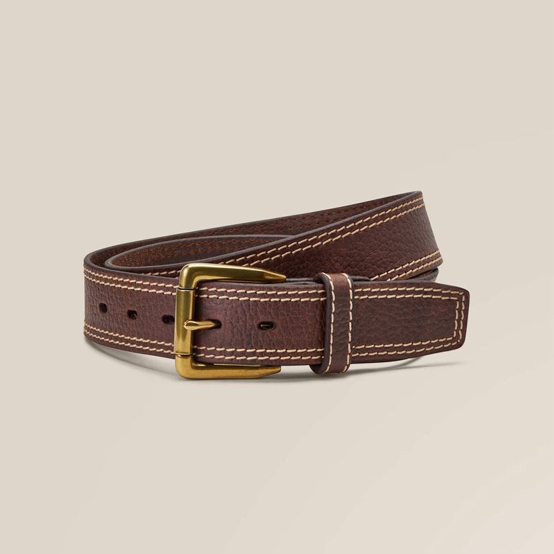 Ariat Gold Buckle Double Stitch Belt Marron Homme | NAV-34365058