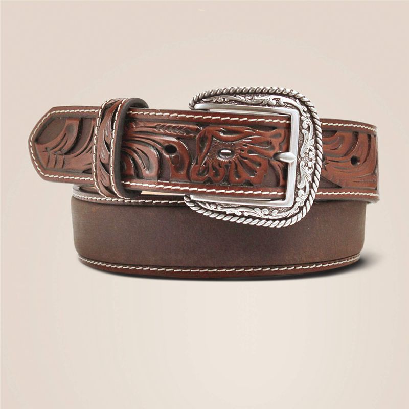 Ariat Floral Embossed Ends Belt Tan Homme | OYN-85303308