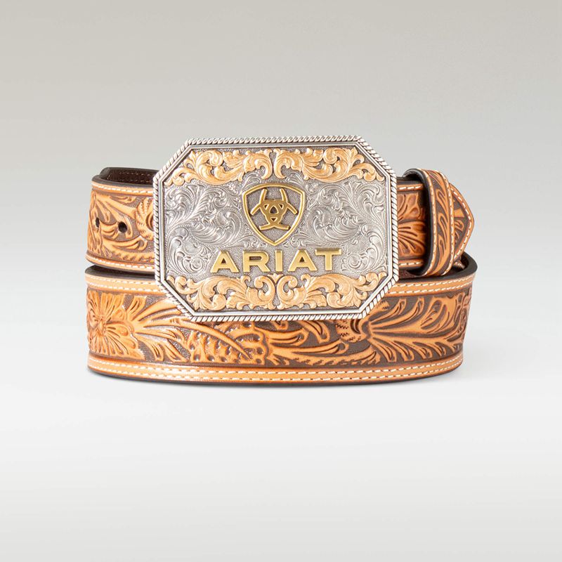 Ariat Floral Emboss Belt Marron Homme | BWP-21867033