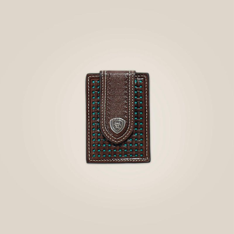 Ariat Basketweave Card Case Marron Homme | IVP-36517292