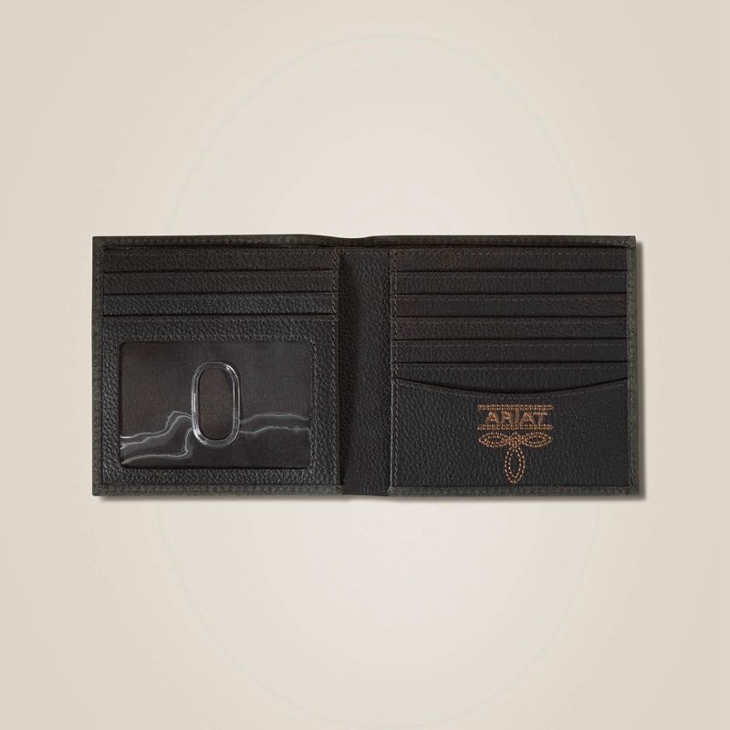 Ariat Pebble Leather Logo Bifold Wall Noir Homme | TBZ-26609256