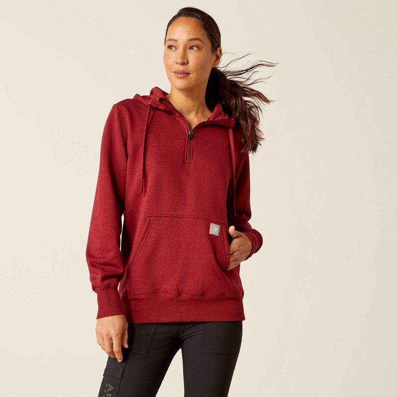 Ariat Rebar Skill Set 1/2 Zip Hoodie Cabernet Femme | JGX-08836836