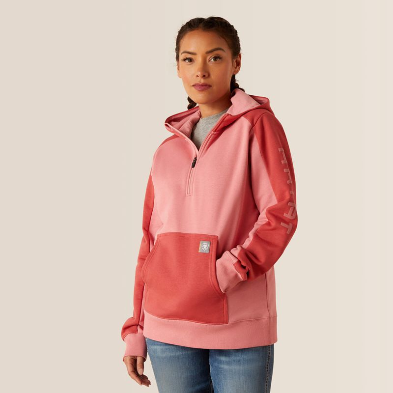 Ariat Rebar Colorblocked 1/2 Zip Hoodie Rouge Femme | BXR-12904189