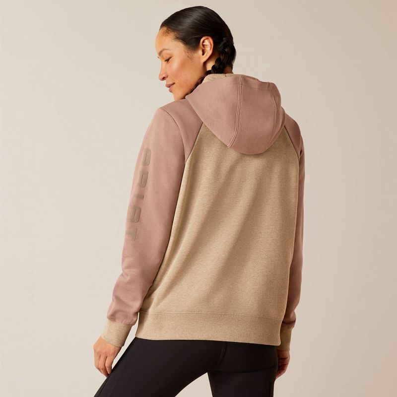 Ariat Rebar Colorblocked 1/2 Zip Hoodie Oatmeal Heather/Antler Femme | YOD-03576653