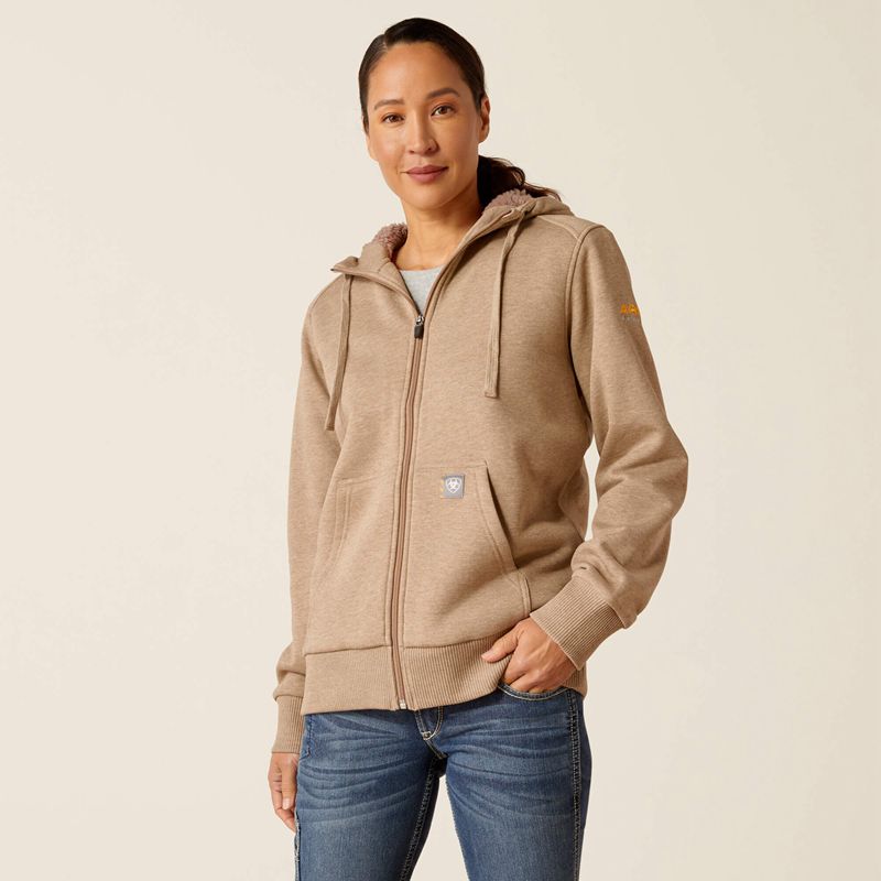 Ariat Rebar All-Weather Sherpa Full Zip Hoodie Oatmeal Heather Femme | UDV-21582557