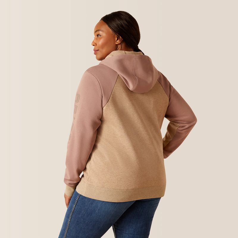 Ariat Rebar Colorblocked 1/2 Zip Hoodie Oatmeal Heather/Antler Femme | YOD-03576653