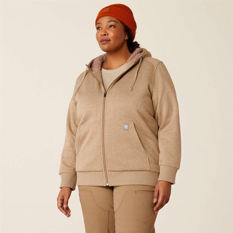 Ariat Rebar All-Weather Sherpa Full Zip Hoodie Oatmeal Heather Femme | UDV-21582557