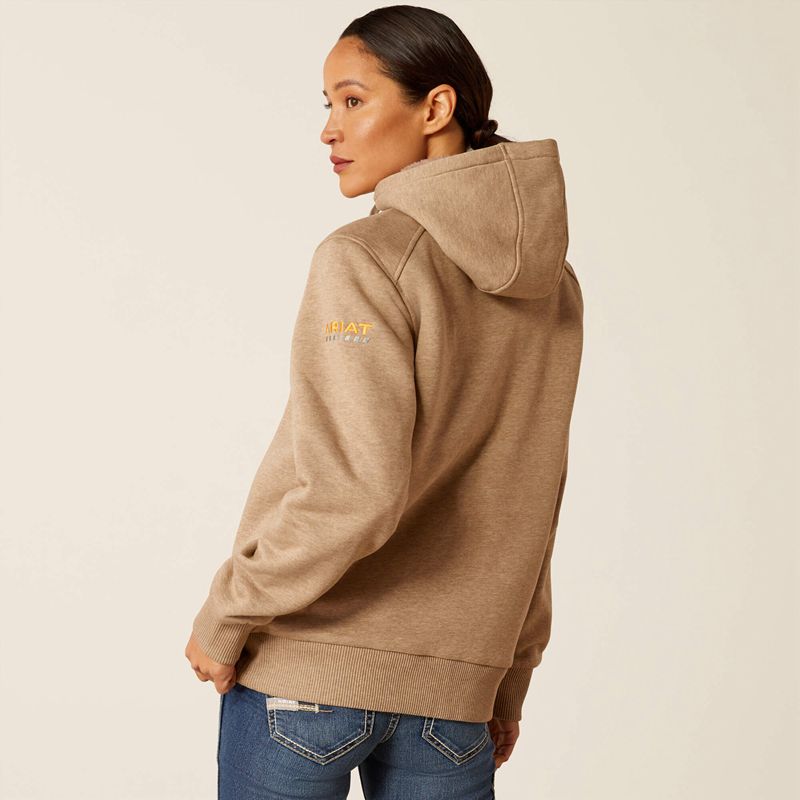 Ariat Rebar All-Weather Sherpa Full Zip Hoodie Oatmeal Heather Femme | UDV-21582557