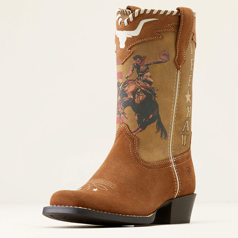 Ariat Bk Futurity Rodeo Quincy Western Boot Chestnut Suede/American Cowboy Enfant | AWA-04672207