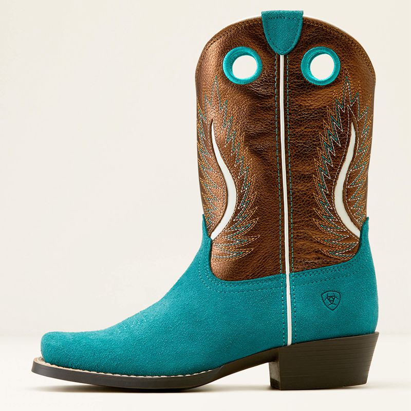 Ariat Bk Futurity Fort Worth Western Boot Teal Suede/Gilded Mocha Enfant | XXE-63743404