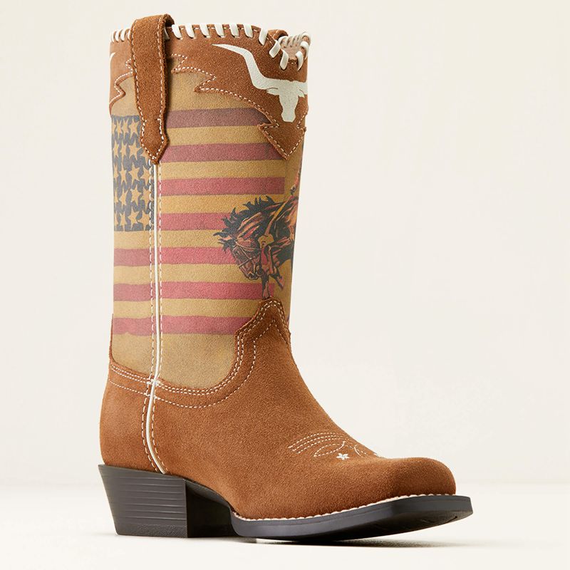 Ariat Bk Futurity Rodeo Quincy Western Boot Chestnut Suede/American Cowboy Enfant | AWA-04672207