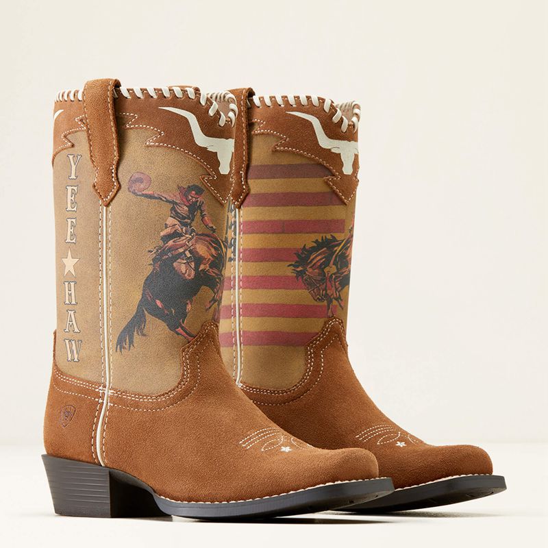 Ariat Bk Futurity Rodeo Quincy Western Boot Chestnut Suede/American Cowboy Enfant | AWA-04672207