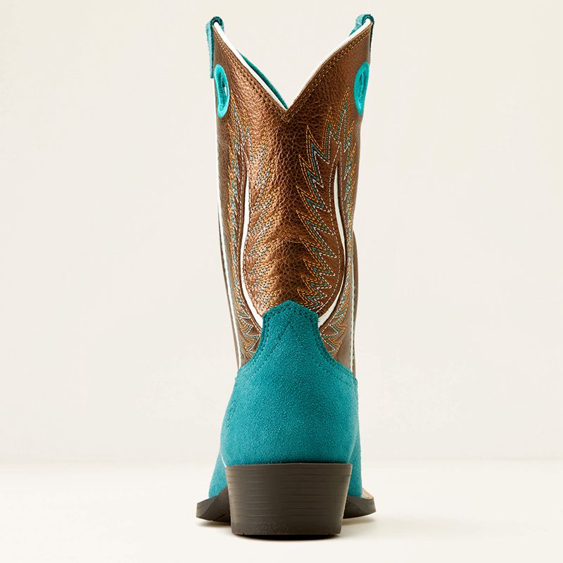 Ariat Bk Futurity Fort Worth Western Boot Teal Suede/Gilded Mocha Enfant | XXE-63743404